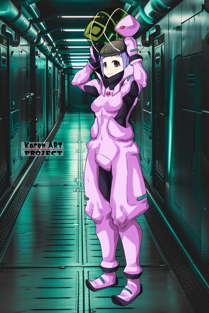 ゆりちゃん+フラム・ナラのパイロットスーツ【機動戦士ガンダムAGE-02】 斜め前 Diagonal front angle Yuri is wearing Fram Nara's Pilot Suit【Mobile Suit Gundam AGE-02】