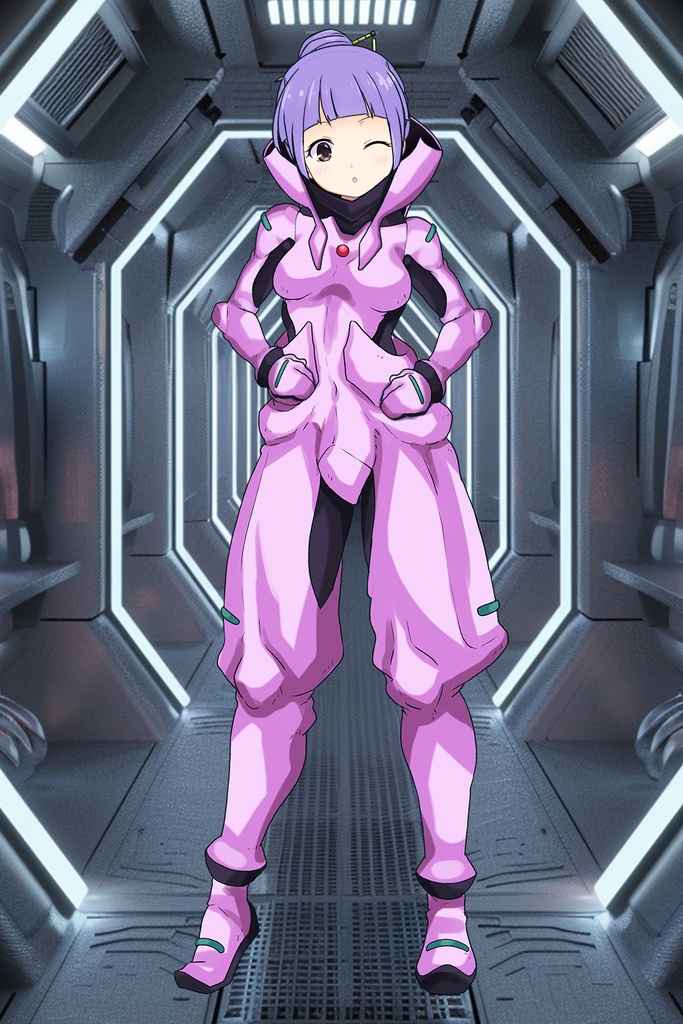 ゆりちゃん+フラム・ナラのパイロットスーツ【機動戦士ガンダムAGE-04】 正面Sポーズ Front S-POSE Yuri is wearing Fram Nara's Pilot Suit【Mobile Suit Gundam AGE-04】