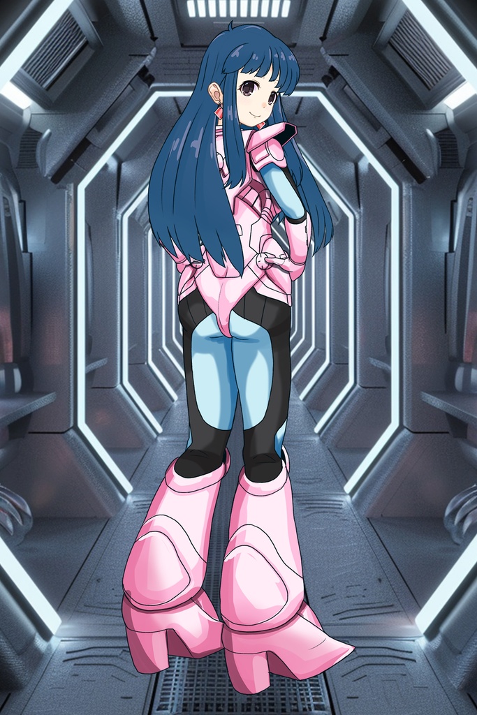 ゆりちゃん+ユリのパイロットスーツ【ダーティペア-04】 背面 Back Angle Yuri is wearing Yuri's Pilot Suit【DIRTY PAIR-04】