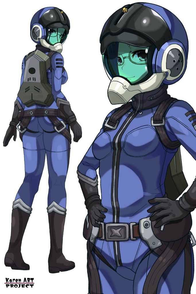 カレンちゃん+新見 薫のパイロットスーツ【宇宙戦艦ヤマト2199-1】斜め前アングル Diagonal front angle Karen is wearing Kaoru Niimi's Pilot Suit【Space Battleship Yamato 2199-1】