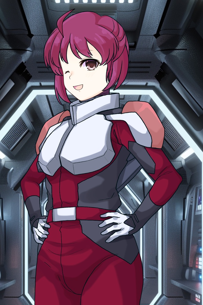 カレンちゃん+ルナマリア・ホークのノーマルスーツ【機動戦士ガンダムSEED FREEDOM-2】斜め前アングル Diagonal front angle Karen is wearing Lunamaria Hawke's Normal Suit【Mobile Suit Gundam SEED-2】