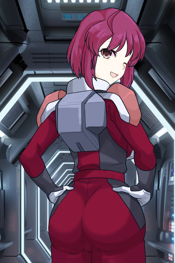 カレンちゃん+ルナマリア・ホークのノーマルスーツ【機動戦士ガンダムSEED FREEDOM-3】背面 Back Angle Karen is wearing Lunamaria Hawke's Normal Suit【Mobile Suit Gundam SEED-3】