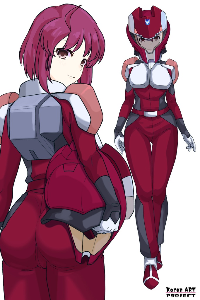 カレンちゃん+ルナマリア・ホークのノーマルスーツ【機動戦士ガンダムSEED FREEDOM-3】背面 Back Angle Karen is wearing Lunamaria Hawke's Normal Suit【Mobile Suit Gundam SEED-3】