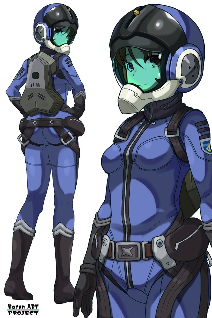 カレンちゃん+桐生 美影のパイロットスーツ【宇宙戦艦ヤマト2199-1】斜め前アングル Diagonal front angle Karen is wearing Mikage Kiryu's Pilot Suit【Space Battleship Yamato 2199-1】