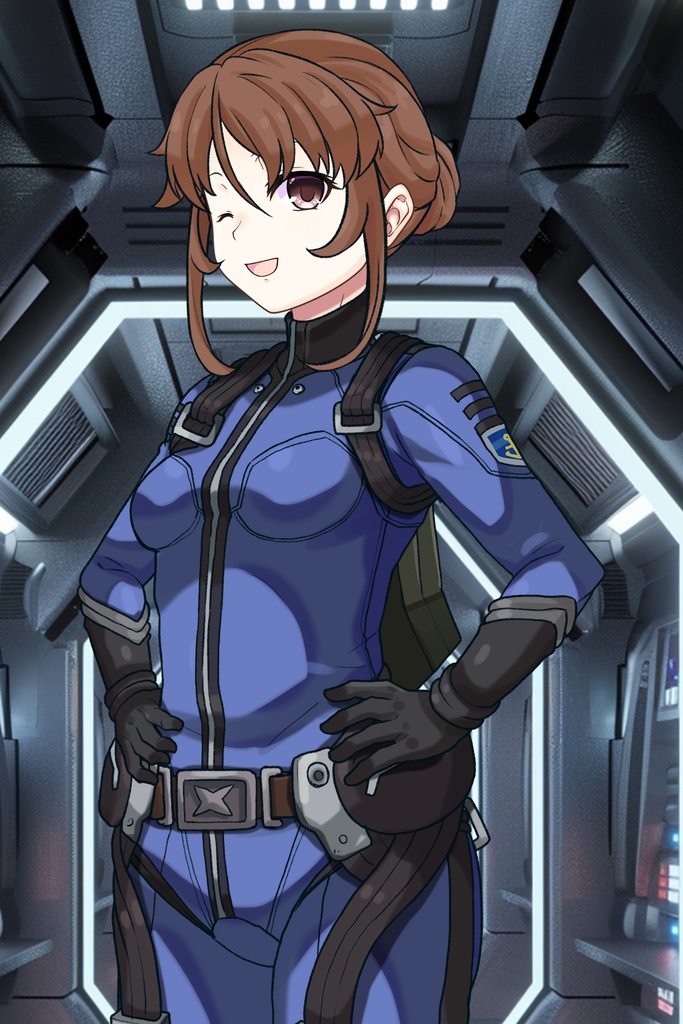 カレンちゃん+桐生 美影のパイロットスーツ【宇宙戦艦ヤマト2199-1】斜め前アングル Diagonal front angle Karen is wearing Mikage Kiryu's Pilot Suit【Space Battleship Yamato 2199-1】