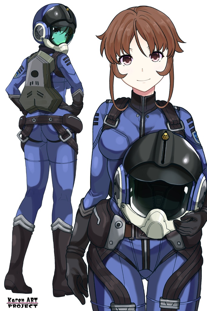 カレンちゃん+桐生 美影のパイロットスーツ【宇宙戦艦ヤマト2199-3】正面Sポーズ Front S-POSE Karen is wearing Mikage Kiryu's Pilot Suit【Space Battleship Yamato 2199-3】