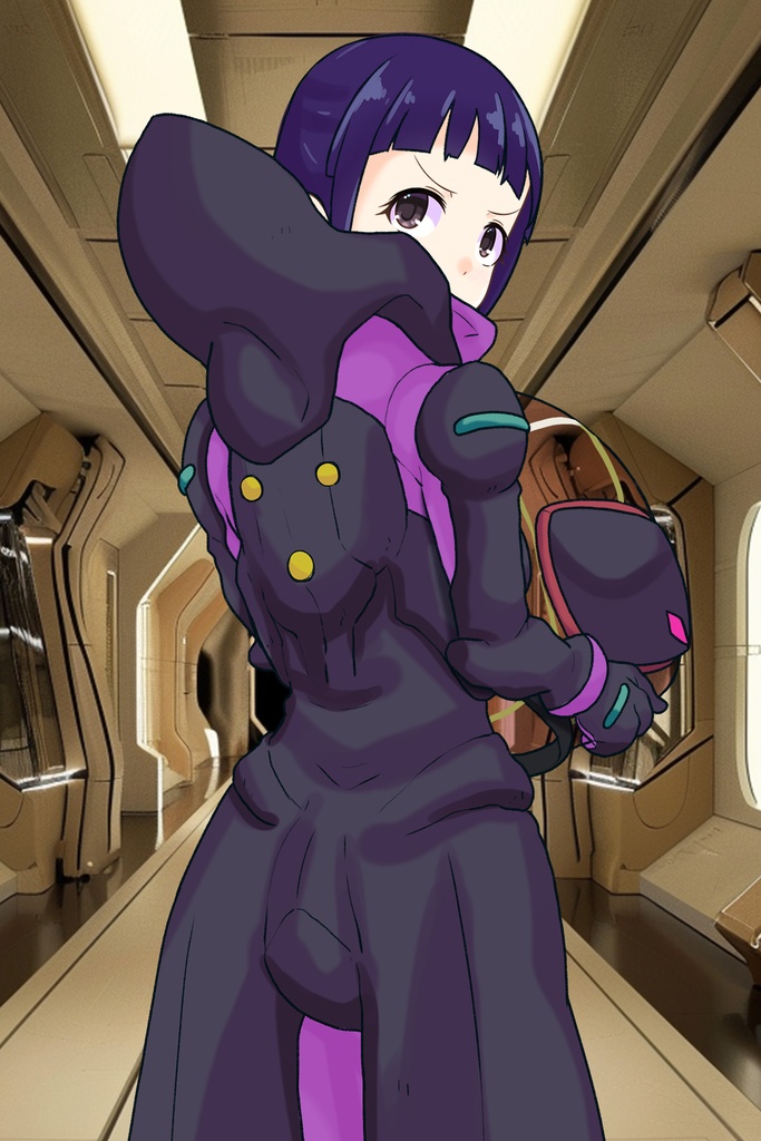 ゆりちゃん+ユリン・ルシェルのパイロットスーツ【機動戦士ガンダムAGE-2】斜め前アングル Diagonal front angle Yuri is wearing Yurin L'Ciel's Pilot Suit【Mobile Suit Gundam AGE-2】