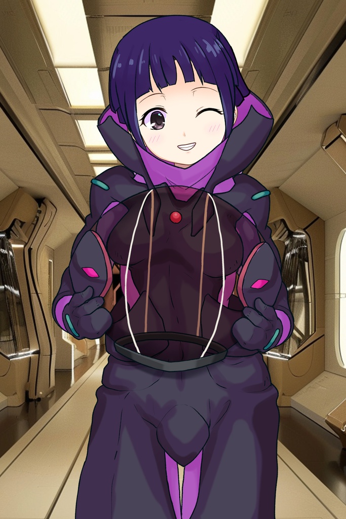 ゆりちゃん+ユリン・ルシェルのパイロットスーツ【機動戦士ガンダムAGE-3】斜め前アングル Diagonal front angle Yuri is wearing Yurin L'Ciel's Pilot Suit【Mobile Suit Gundam AGE-3】