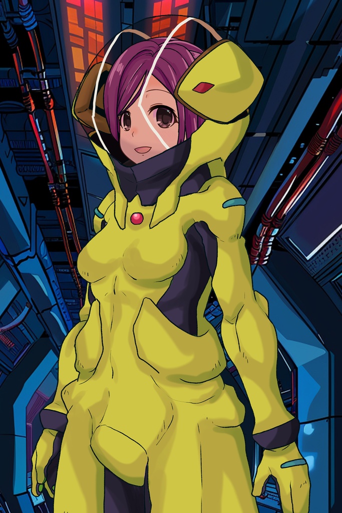 ゆりちゃん+レッシー・アドネルのパイロットスーツ【機動戦士ガンダムAGE-1】斜め前アングル Diagonal front angle Yuri is wearing Lessie Adonel's Pilot Suit【Mobile Suit Gundam AGE-1】