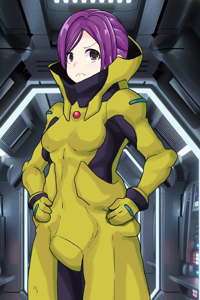 ゆりちゃん+レッシー・アドネルのパイロットスーツ【機動戦士ガンダムAGE-1】斜め前アングル Diagonal front angle Yuri is wearing Lessie Adonel's Pilot Suit【Mobile Suit Gundam AGE-1】