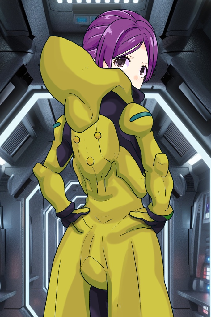 ゆりちゃん+レッシー・アドネルのパイロットスーツ【機動戦士ガンダムAGE-2】斜め前アングル Diagonal front angle Yuri is wearing Lessie Adonel's Pilot Suit【Mobile Suit Gundam AGE-2】