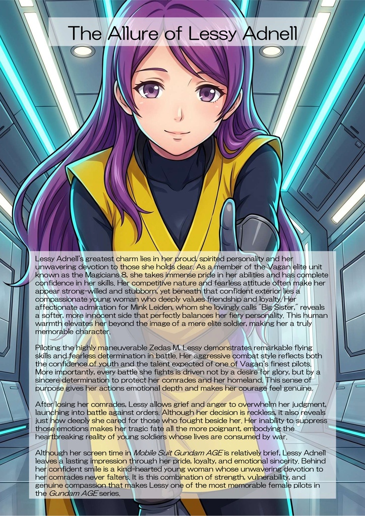 ゆりちゃん+レッシー・アドネルのパイロットスーツ【機動戦士ガンダムAGE-2】斜め前アングル Diagonal front angle Yuri is wearing Lessie Adonel's Pilot Suit【Mobile Suit Gundam AGE-2】