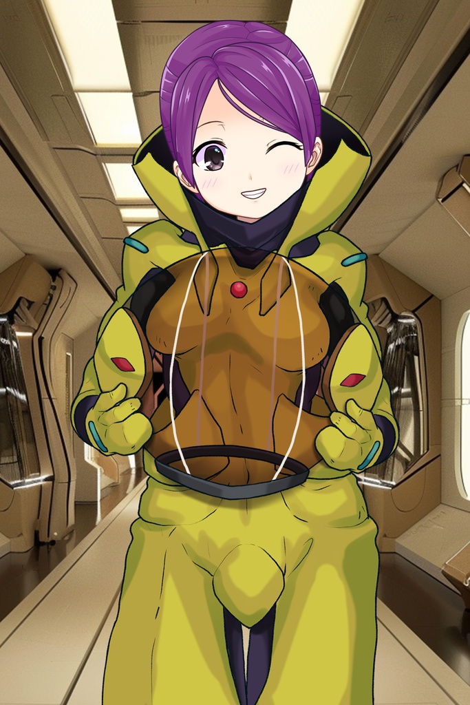ゆりちゃん+レッシー・アドネルのパイロットスーツ【機動戦士ガンダムAGE-3】斜め前アングル Diagonal front angle Yuri is wearing Lessie Adonel's Pilot Suit【Mobile Suit Gundam AGE-3】