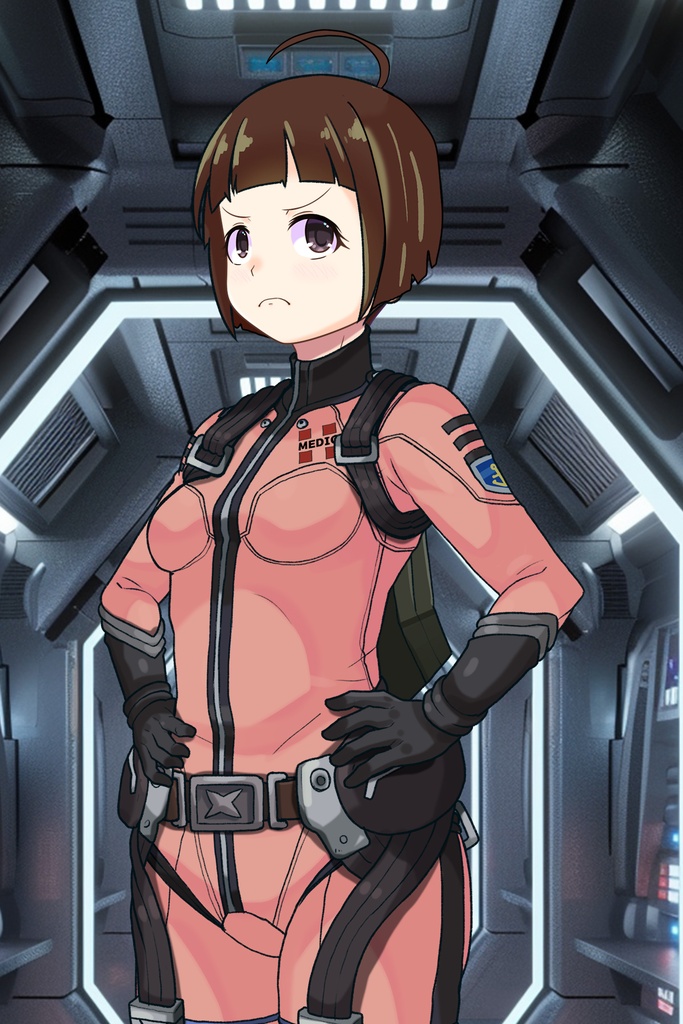 ゆりちゃん+原田 真琴のパイロットスーツ【宇宙戦艦ヤマト2199-1】斜め前アングル Diagonal front angle Yuri is wearing Makoto Harada's Pilot Suit【Space Battleship Yamato 2199-1】