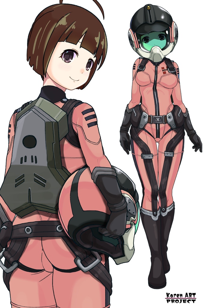 ゆりちゃん+原田 真琴のパイロットスーツ【宇宙戦艦ヤマト2199-2】斜め前アングル Diagonal front angle Yuri is wearing Makoto Harada's Pilot Suit【Space Battleship Yamato 2199-2】