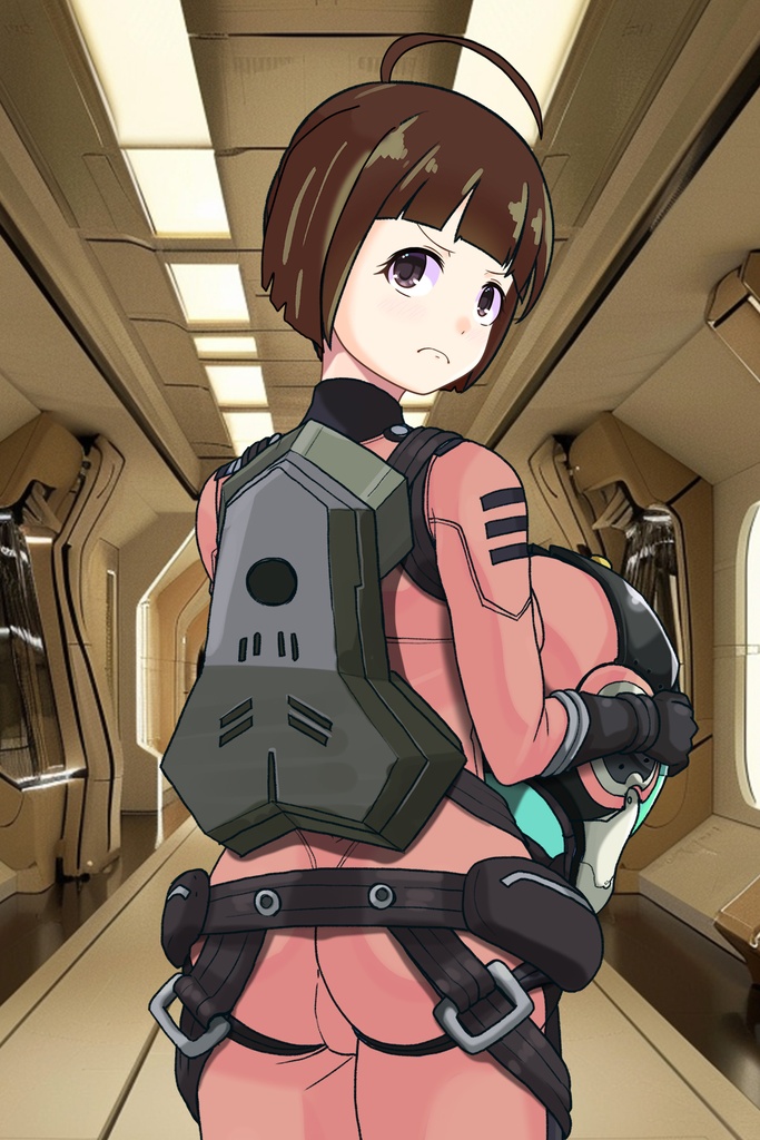ゆりちゃん+原田 真琴のパイロットスーツ【宇宙戦艦ヤマト2199-2】斜め前アングル Diagonal front angle Yuri is wearing Makoto Harada's Pilot Suit【Space Battleship Yamato 2199-2】