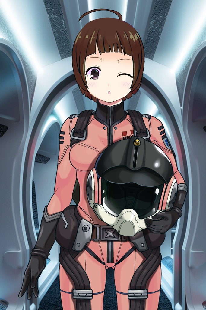 ゆりちゃん+原田 真琴のパイロットスーツ【宇宙戦艦ヤマト2199-4】斜め前アングル Diagonal front angle Yuri is wearing Makoto Harada's Pilot Suit【Space Battleship Yamato 2199-4】