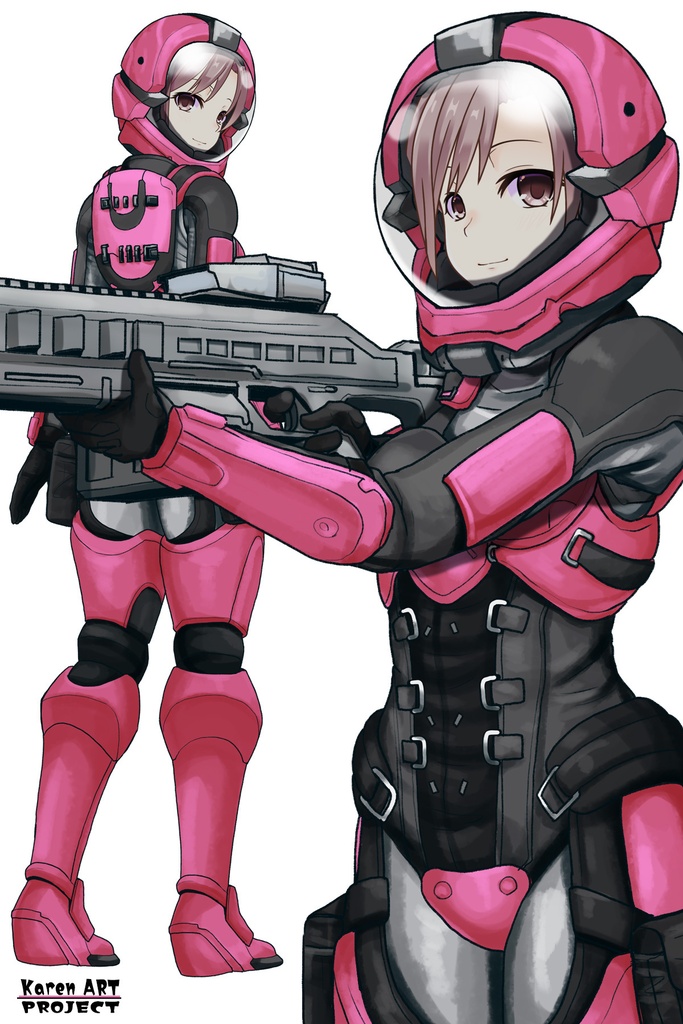 カレンちゃん+別班の犬の防弾スーツ(Karen Original Color Version)【別班の犬-1】斜め前アングル Diagonal front angle Karen is wearing Comic's Bulletproof Suit