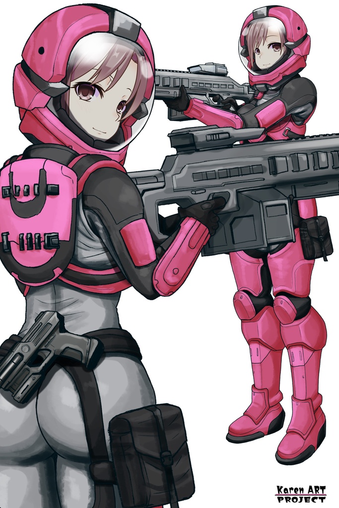 カレンちゃん+別班の犬の防弾スーツ(Karen Original Color Version)【別班の犬-2】斜め前アングル Diagonal front angle Karen is wearing Comic's Bulletproof Suit