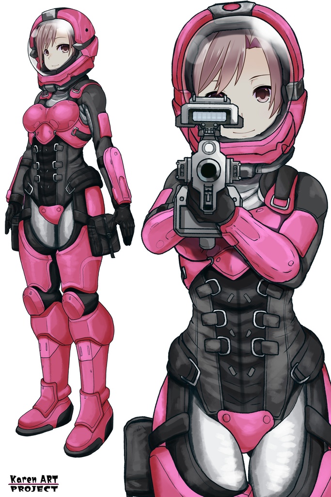 カレンちゃん+別班の犬の防弾スーツ(Karen Original Color Version)【別班の犬-3】斜め前アングル Diagonal front angle Karen is wearing Comic's Bulletproof Suit