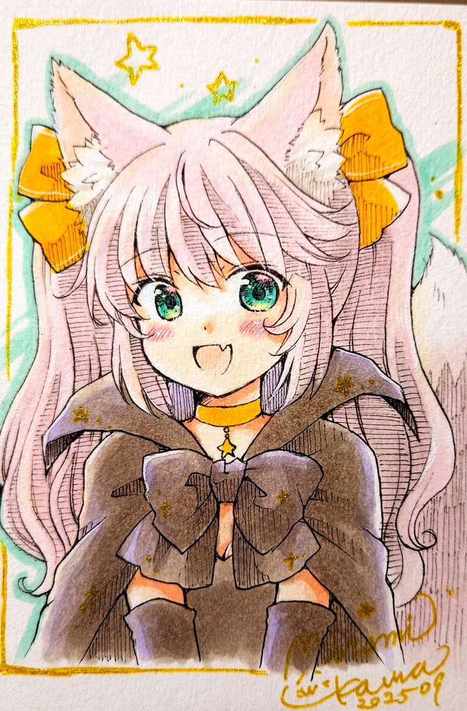 ハロウィンきつねちゃん🦊🎃　直筆イラスト ハガキサイズ