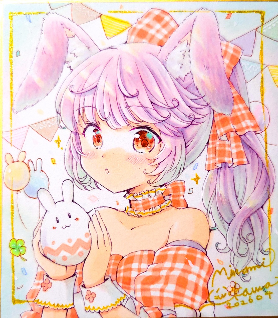 🥚イースターうさぎちゃん🐰　直筆イラスト　1／4サイズ色紙
