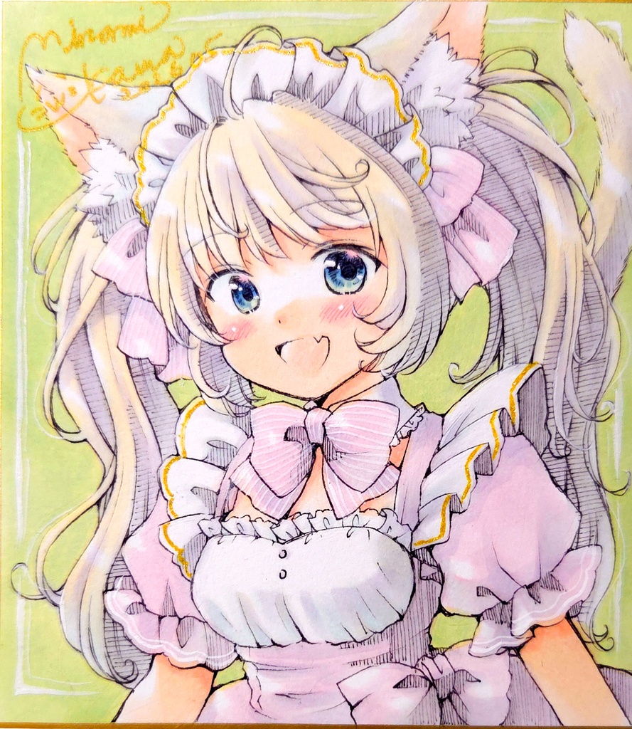 メイドの日きつねちゃん🦊　直筆イラスト　1／4サイズ色紙