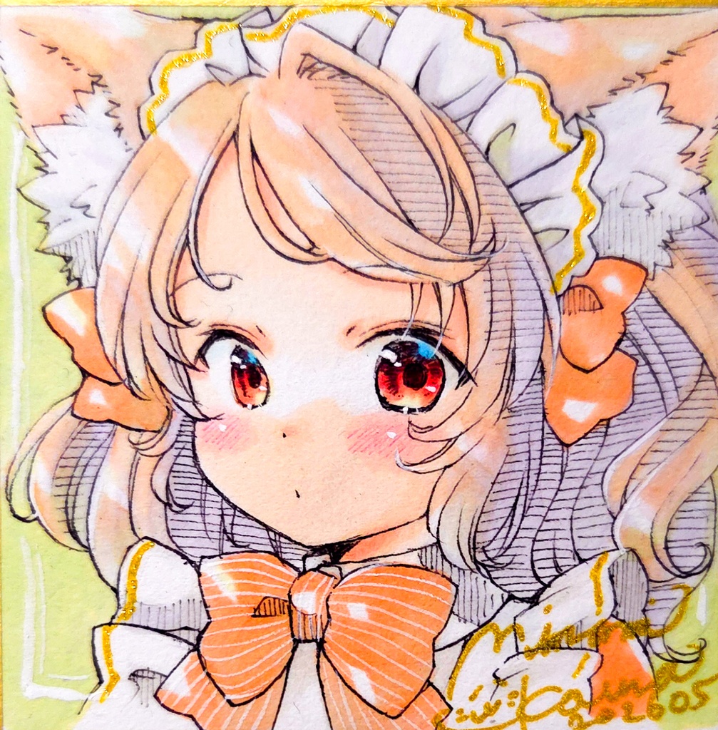 メイドの日わんこちゃん🐶　直筆イラスト　豆サイズ色紙