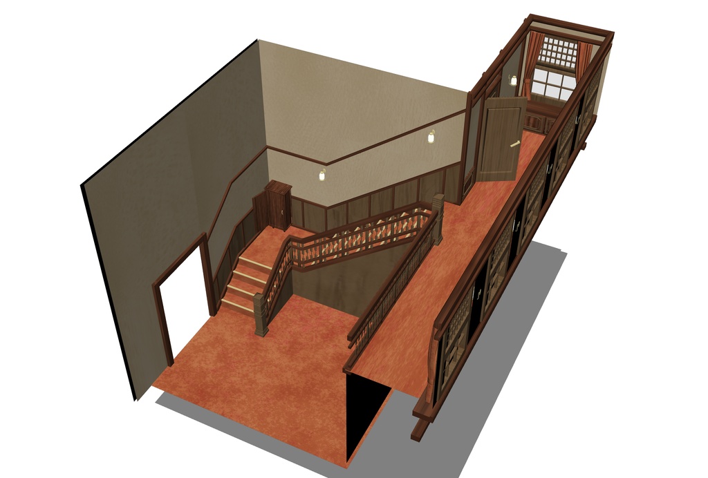 3D素材　洋館の階段・電話