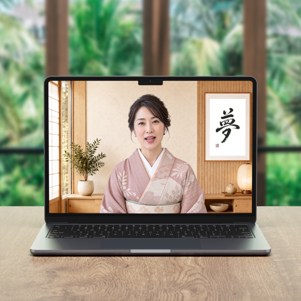 【Web会議用背景】和モダン×筆文字「夢」|昼夕夜3枚