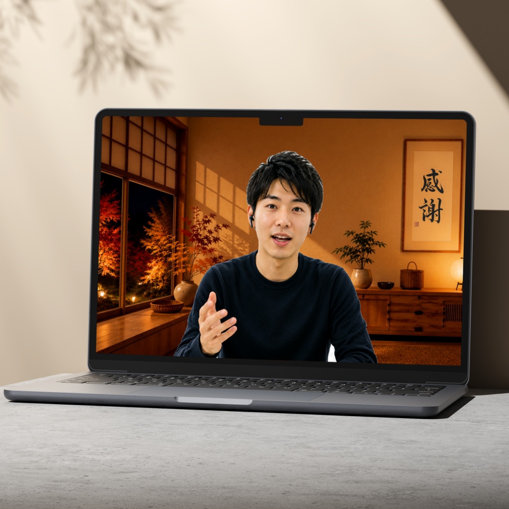 【3枚セット】和モダン Web会議用バーチャル背景|秋・紅葉・感謝の筆文字|朝・夕暮れ・夜|Zoom・Teams対応