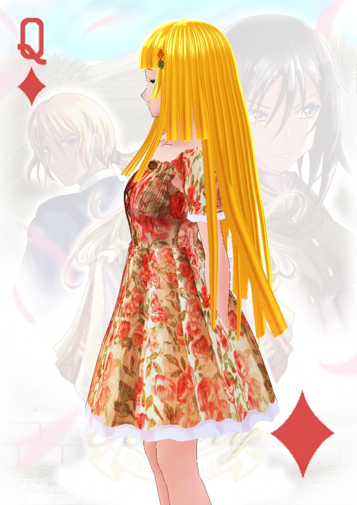 【パラメータ調整不要】レースフリルワンピースバラ柄2wayバルーンタイプ