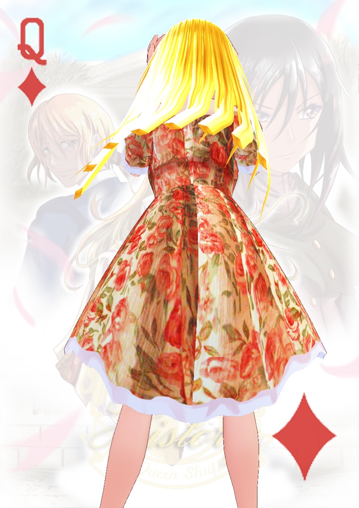 【パラメータ調整不要】レースフリルワンピースバラ柄2wayバルーンタイプ