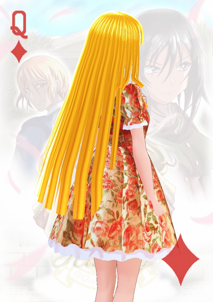 【パラメータ調整不要】レースフリルワンピースバラ柄2wayバルーンタイプ