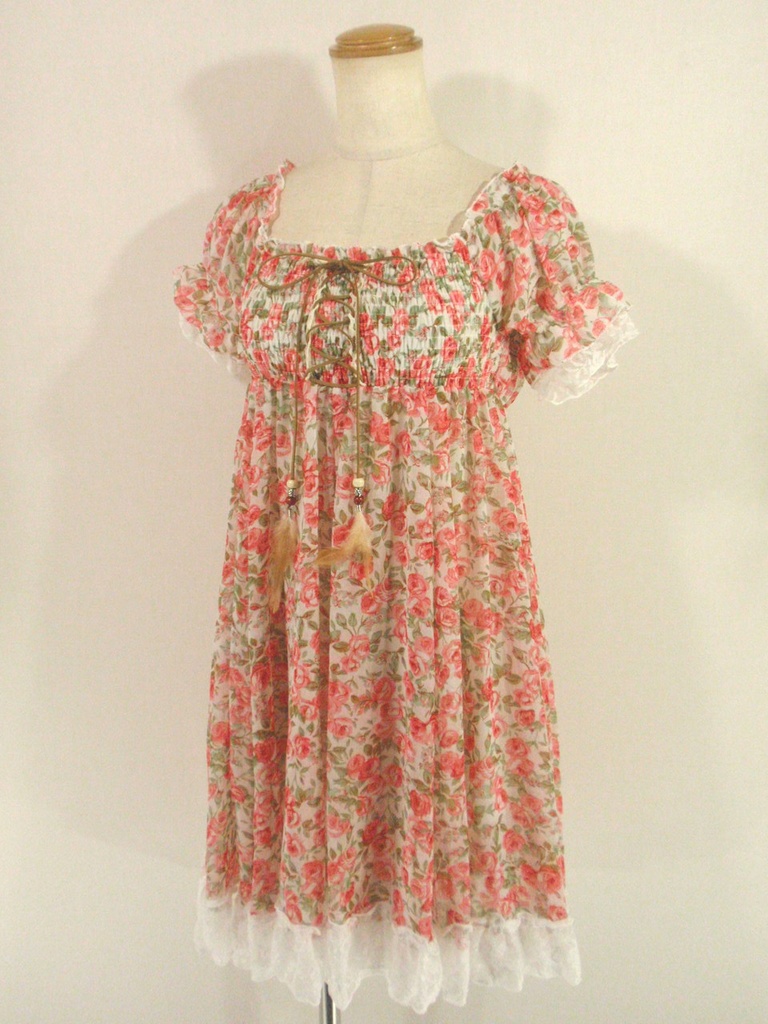 【パラメータ調整不要】レースフリルワンピースバラ柄2wayバルーンタイプ