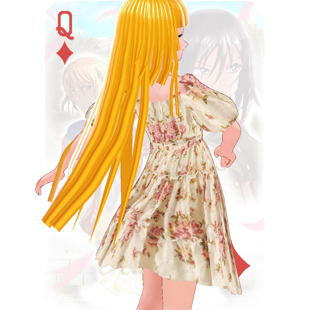 【パラメータ調整不要】フリルワンピース総レースバラ柄リボン付きパフスリーブ袖 白