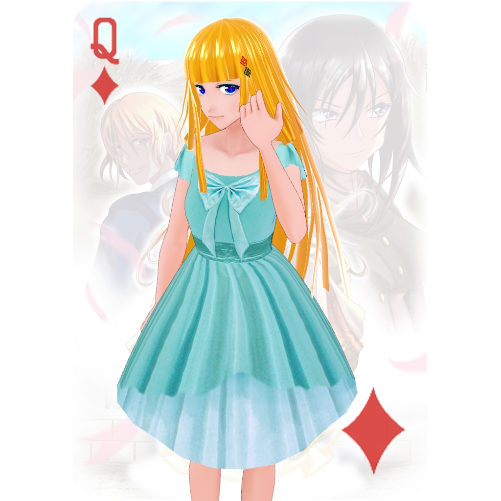 【パラメータ調整不要】リボンミディアム姫ドレスパフスリーブ