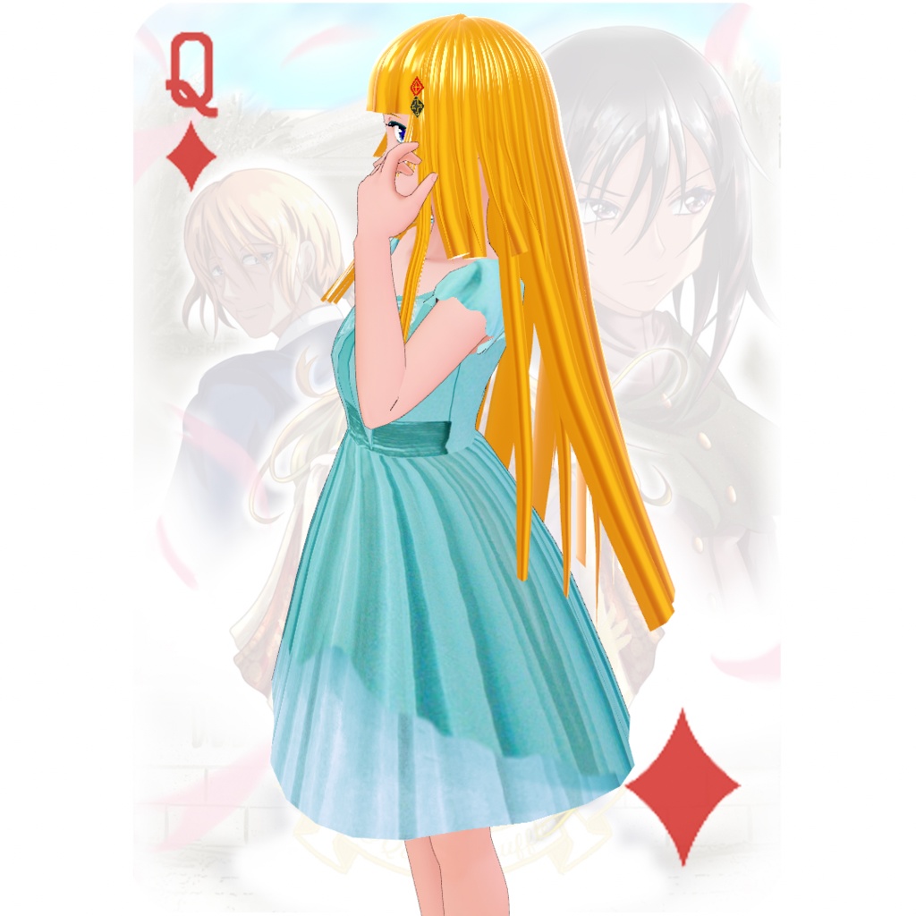 【パラメータ調整不要】リボンミディアム姫ドレスパフスリーブ