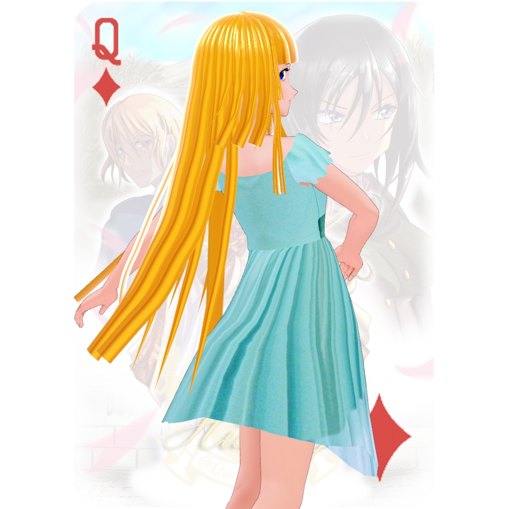 【パラメータ調整不要】リボンミディアム姫ドレスパフスリーブ