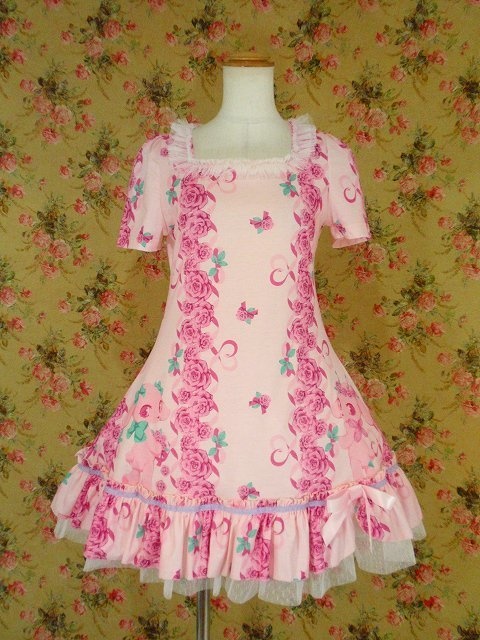 ピンク薔薇柄ワンピース(1レイヤー仕様)【リフルシャッフル復刻版シリーズ】