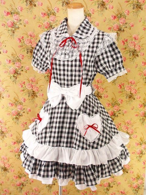 ハートのギンガムレースワンピース(1レイヤー仕様)【リフルシャッフル復刻版シリーズ】