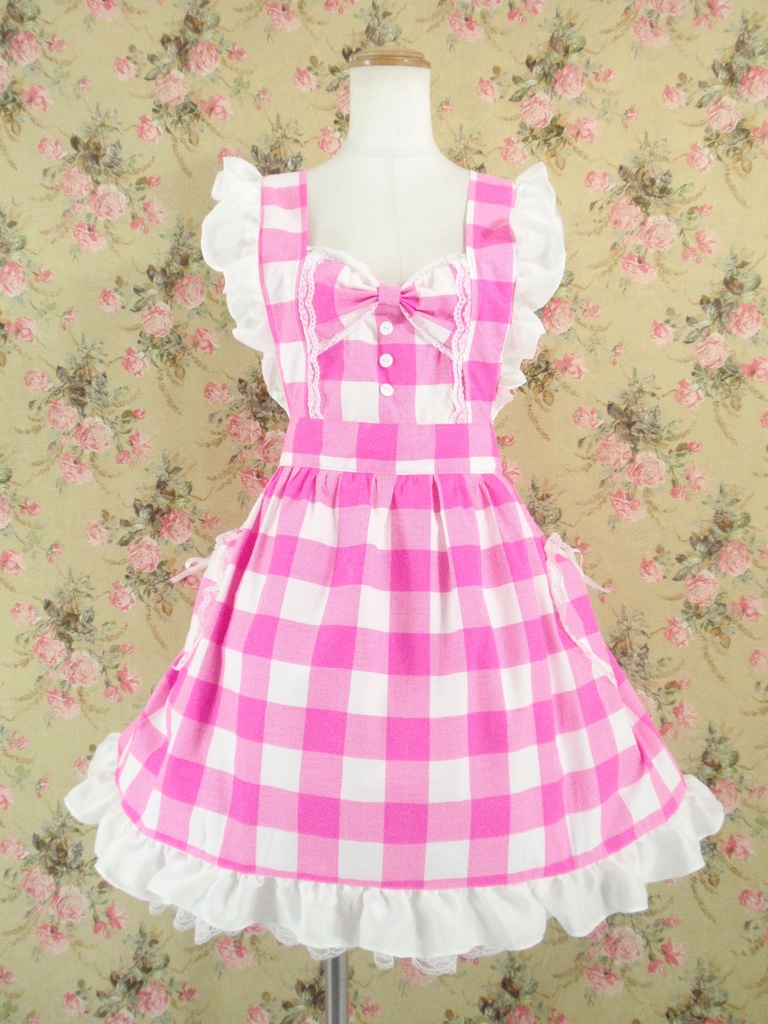 ピンクギンガムフリルエプロンワンピース【リフルシャッフル復刻版シリーズ】