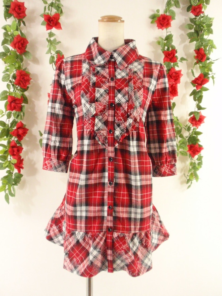 マドラスチェックのフリルシャツワンピース(1レイヤー仕様)【リフルシャッフル復刻版シリーズ】