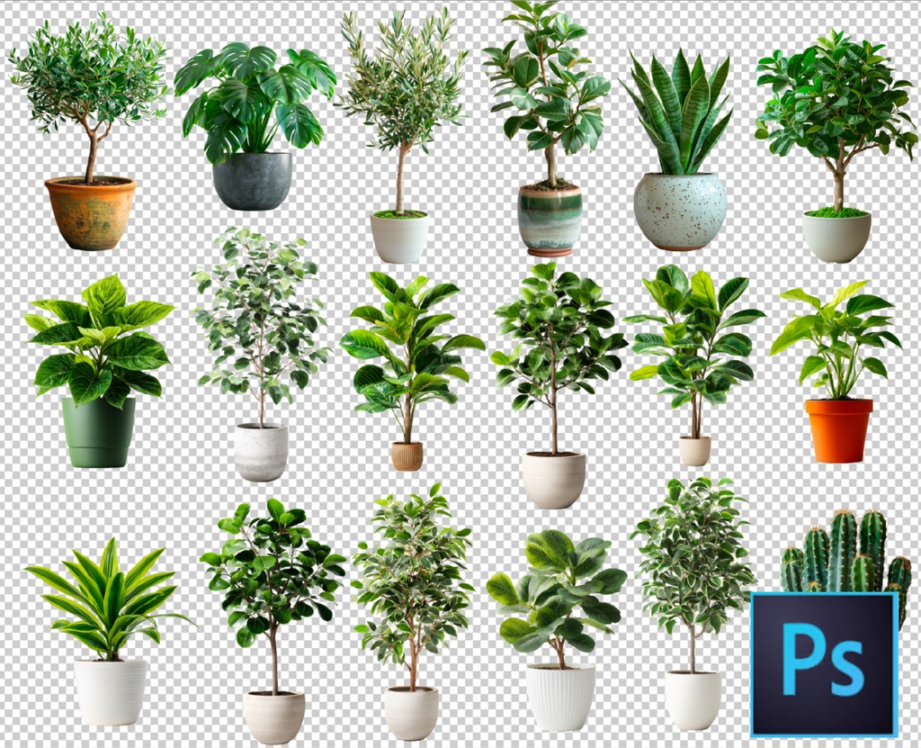 <PNG>観葉植物の切り抜き写真セット<PSD>