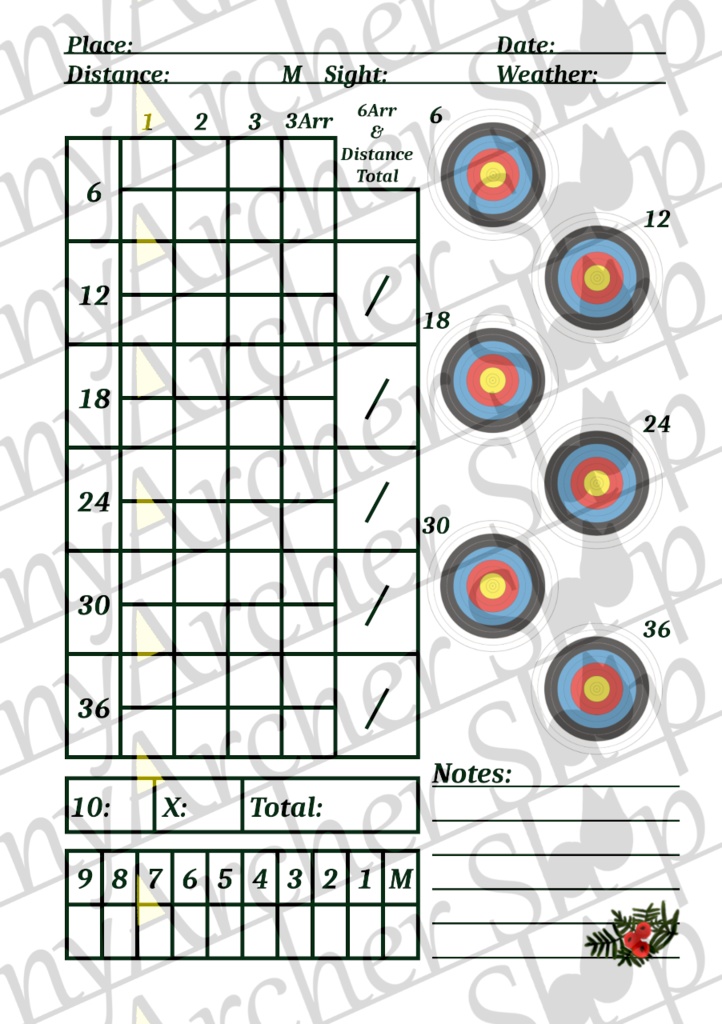 アーチェリースコアシート ルーズリーフ式(イチイ)