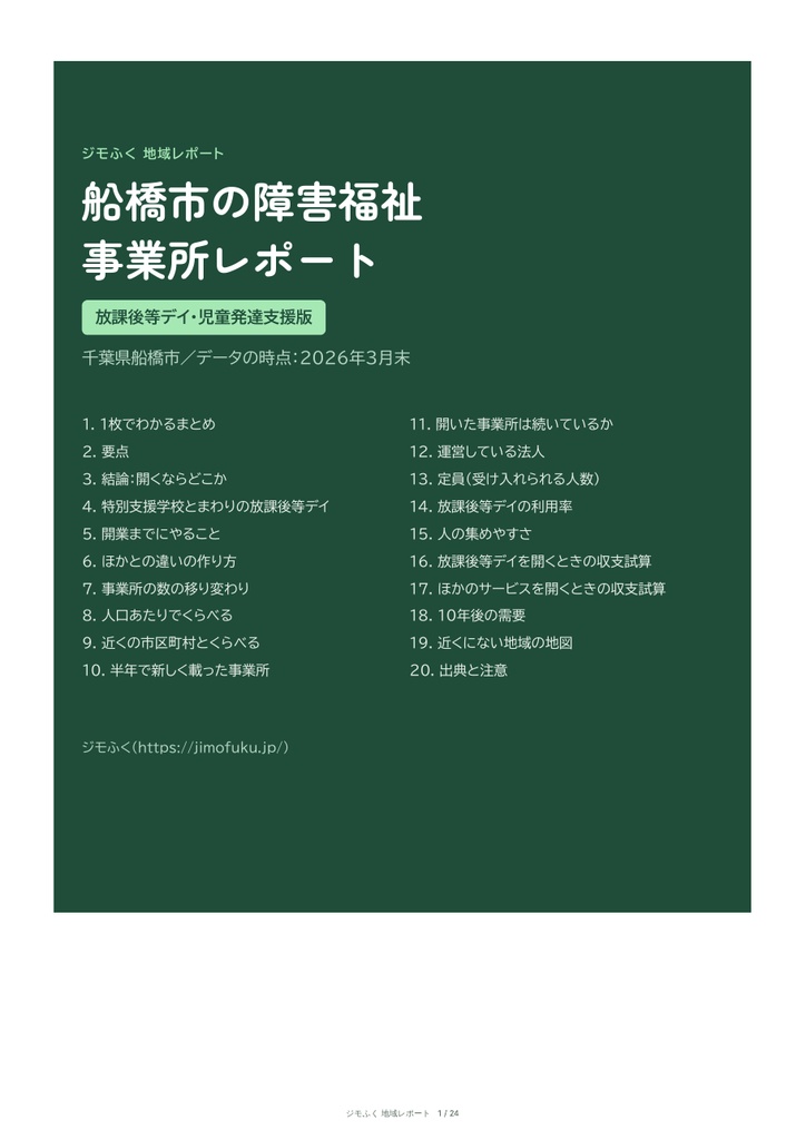 船橋市 障害福祉 地域レポート(2026年3月末)|開設するならと収支まで。