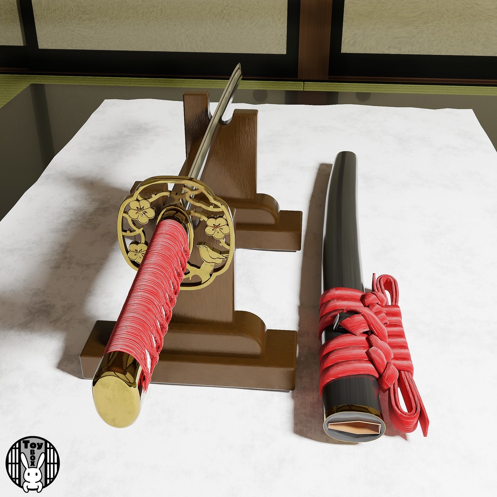 日本刀-脇差 木瓜型透し鐔-梅と鶯