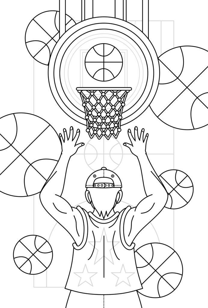 【無料ぬりえ用線画イラスト】Basketball girls/Basketball boy