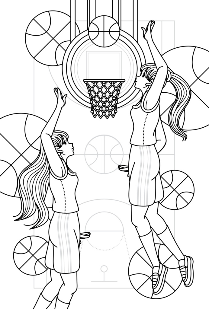 【無料ぬりえ用線画イラスト】Basketball girls／Basketball boy