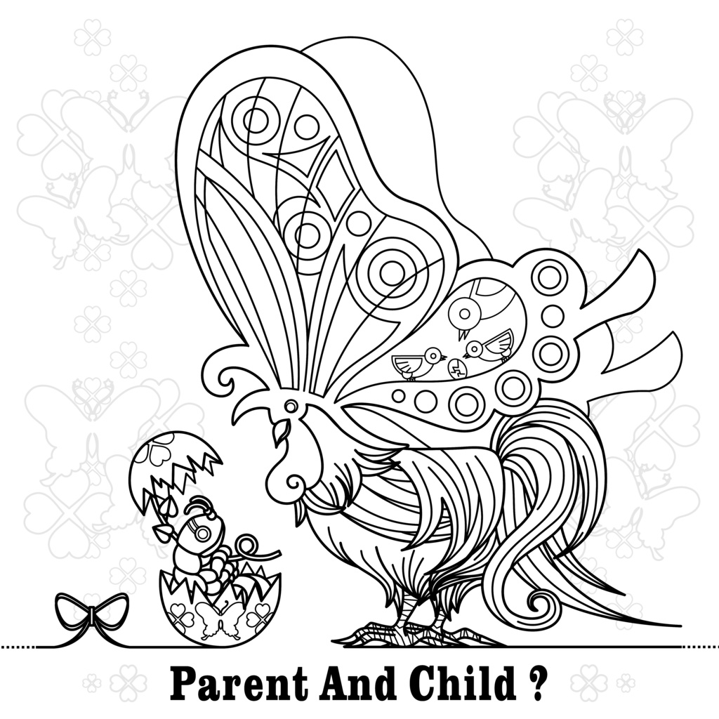 無料ぬりえ用線画イラスト Parent And Child ねことりむし Dl Booth Booth